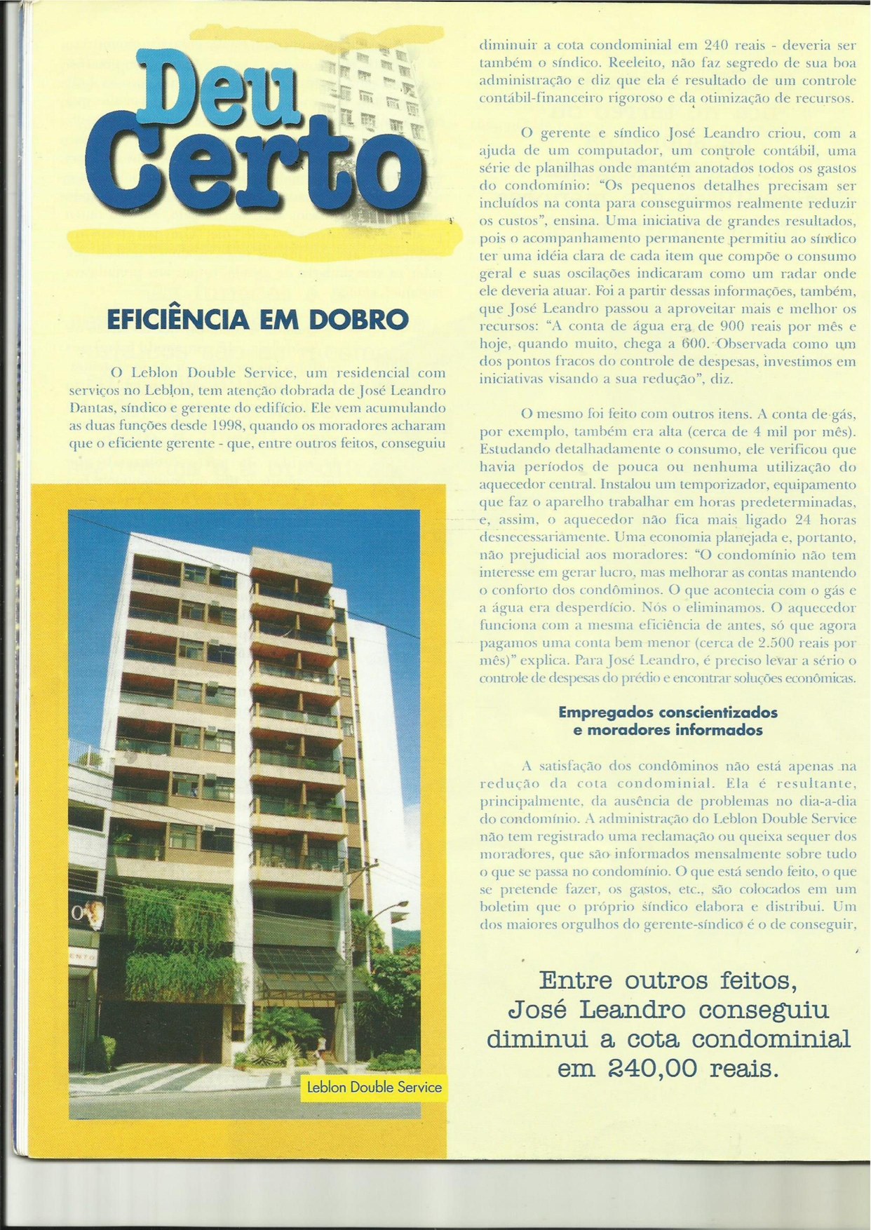 Página da reportagem Eficiência em Dobro, publicada na Revista Lowndes Report